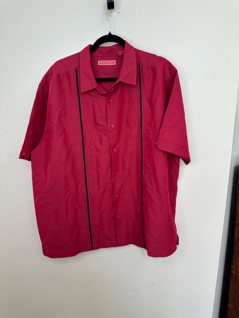 Havanera Mens Red & Black Striped Short-Sleeve Button-Up Shirt XXL Viscose Blend